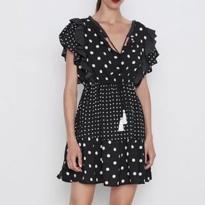 ZARA CONTRASTING POLKA DOT MINI DRESS